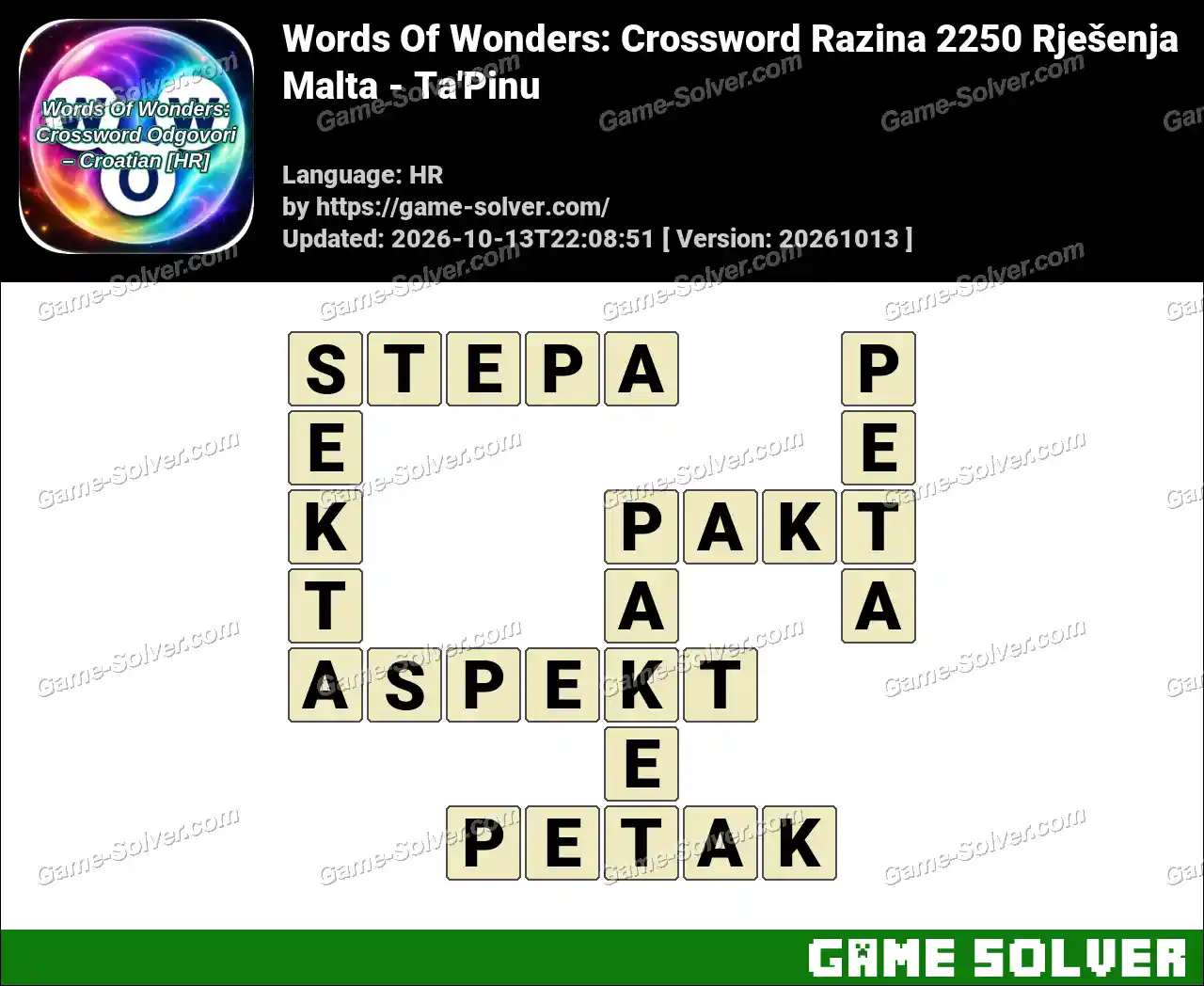 Words Of Wonders: Crossword Razina 2250 Rješenja – Malta – Ta’Pinu